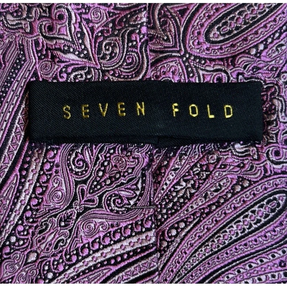 Seven Fold‎ Paisley Tie Hand Sewn Woven in Italy Pink Gray EUC